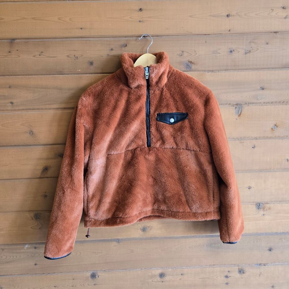 Anthropologie Blank NYC Faux Fur Half Zip Jacket Cliff Hanger Coat Brown XS Cozy - Picture 2 of 8